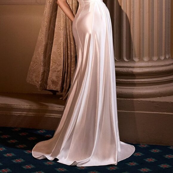 New Off White Mermaid Wedding Gown w/ SweethratNeck & Draped Sash CD CH351W - Picture 9 of 9